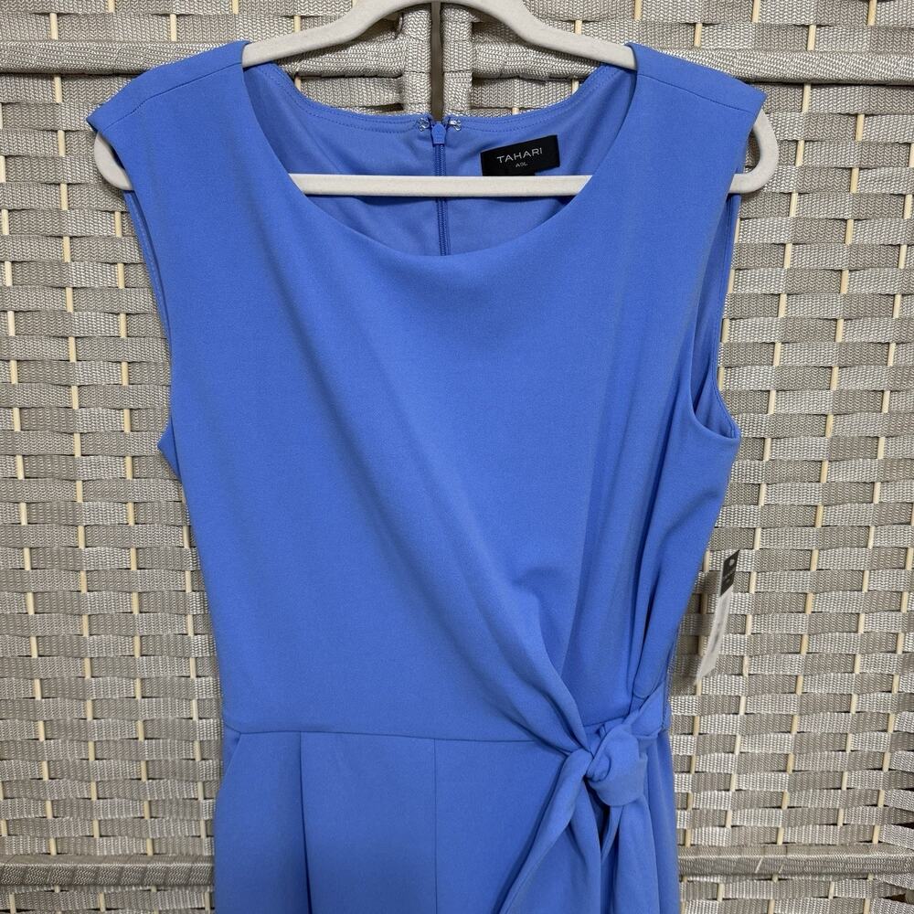 Tahari ASL Scuba Crepe Side Knot Jumpsuit Women’s Size 12 Blue Crop Wide Leg NEW - Picture 4 of 12